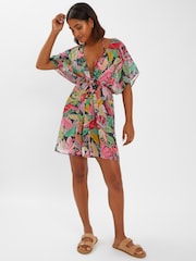 Accessorize Tropical Print Chiffon Kaftan - Imagen 1 de 4