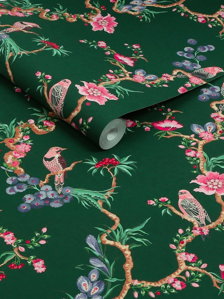 Cath Kidston Emerald Birds & Berries 10M Wallpaper - Image 2 of 4