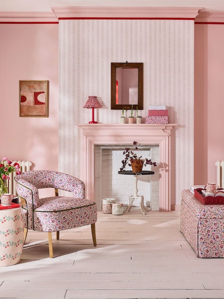 Cath Kidston Pink Rose Ticking Stripe 10M Wallpaper - Image 1 of 5