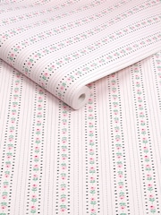 Cath Kidston Pink Rose Ticking Stripe 10M Wallpaper - Image 4 of 5