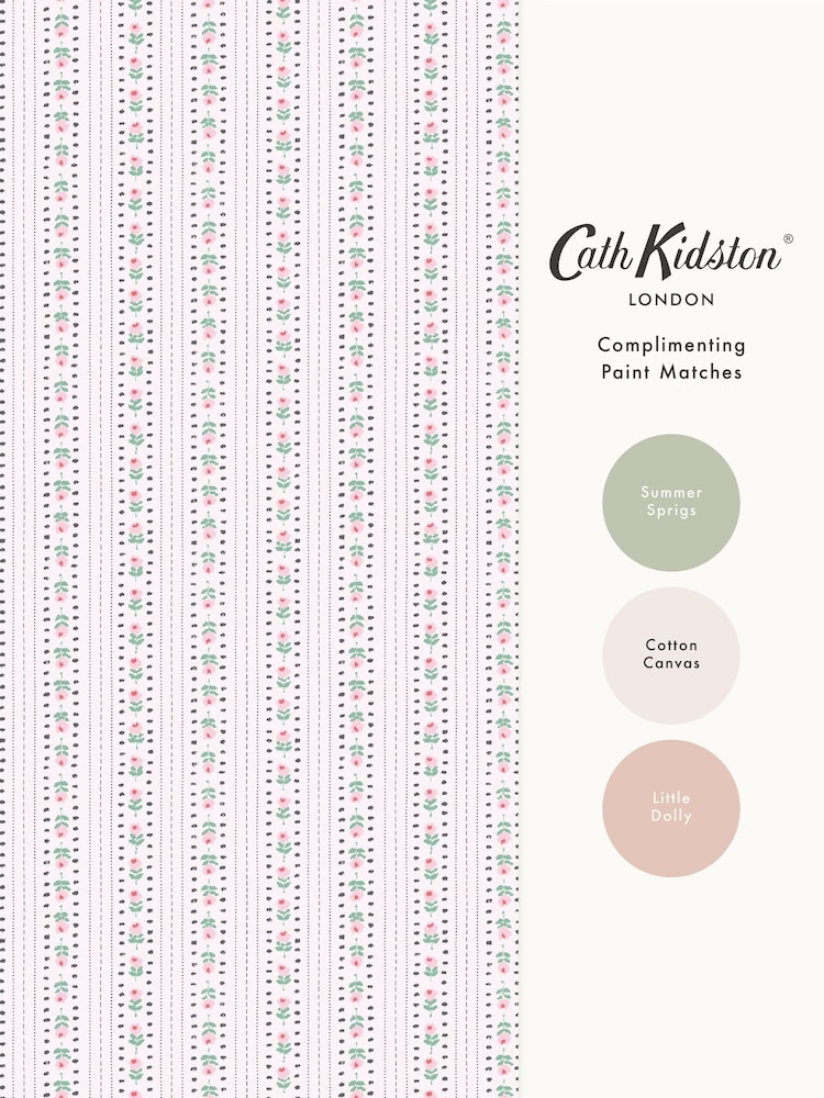 Cath Kidston Pink Rose Ticking Stripe 10M Wallpaper - Image 5 of 5