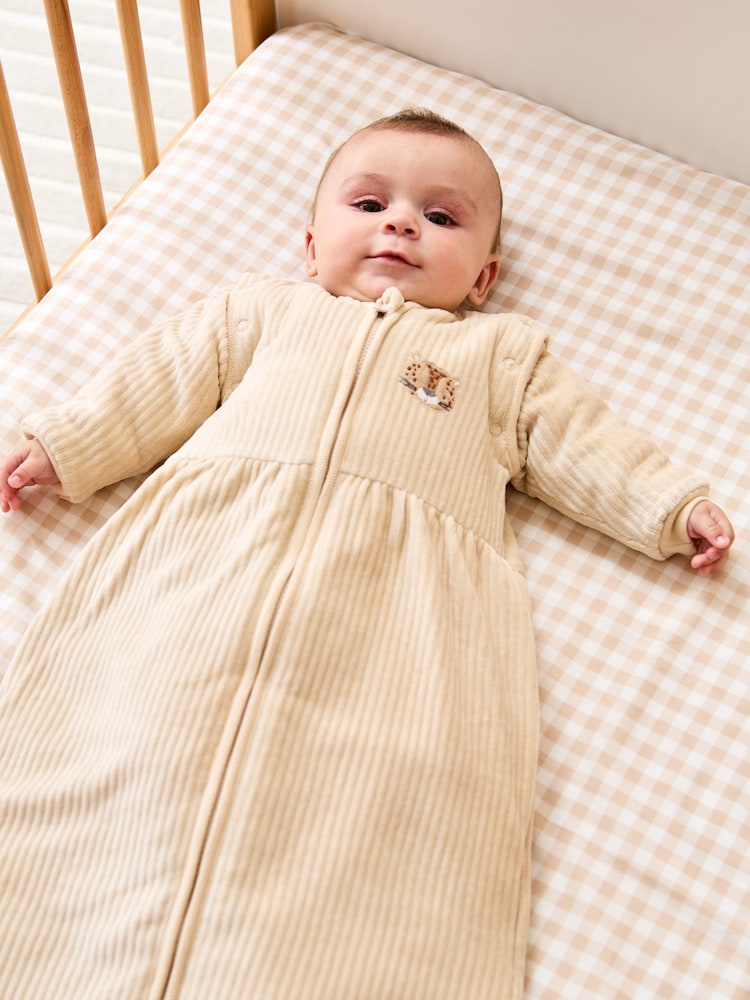 JoJo Maman Bébé Neutral Leopard Ribbed Velour 3.5 Tog Baby Sleeping Bag - Image 1 of 6 JoJo Maman Bébé Neutral Leopard Ribbed Velour 3.5 Tog Baby Sleeping Bag - Image 1 of 6