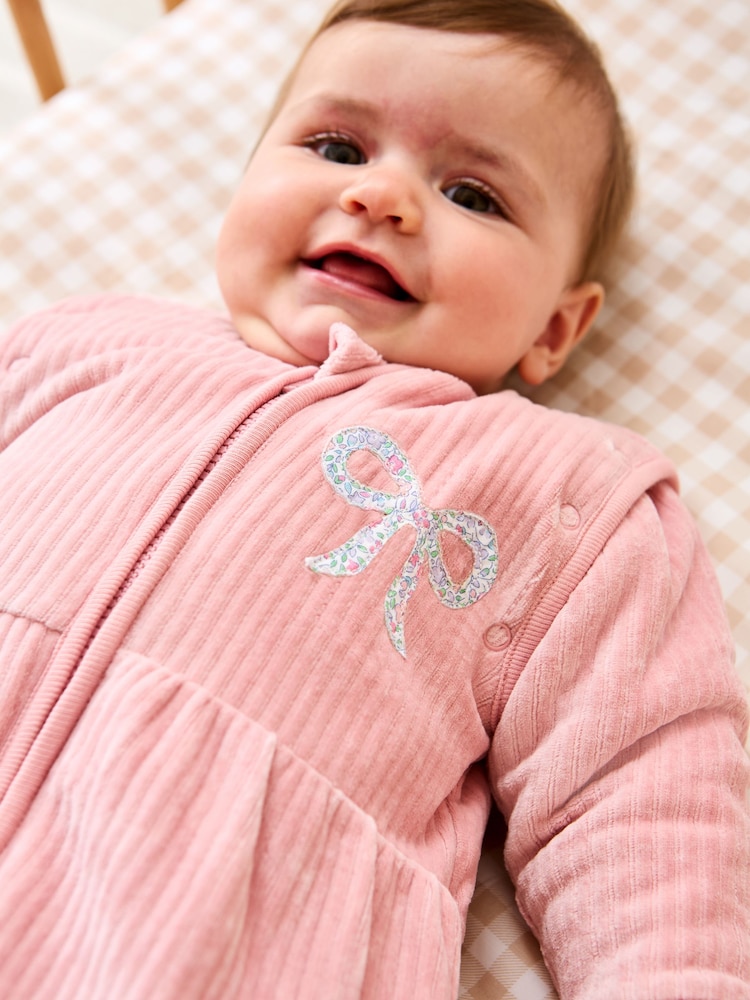 JoJo Maman Bébé Pink Ribbed Velour 3.5 Tog Baby Sleeping Bag - Image 2 of 7 JoJo Maman Bébé Pink Ribbed Velour 3.5 Tog Baby Sleeping Bag - Image 2 of 7