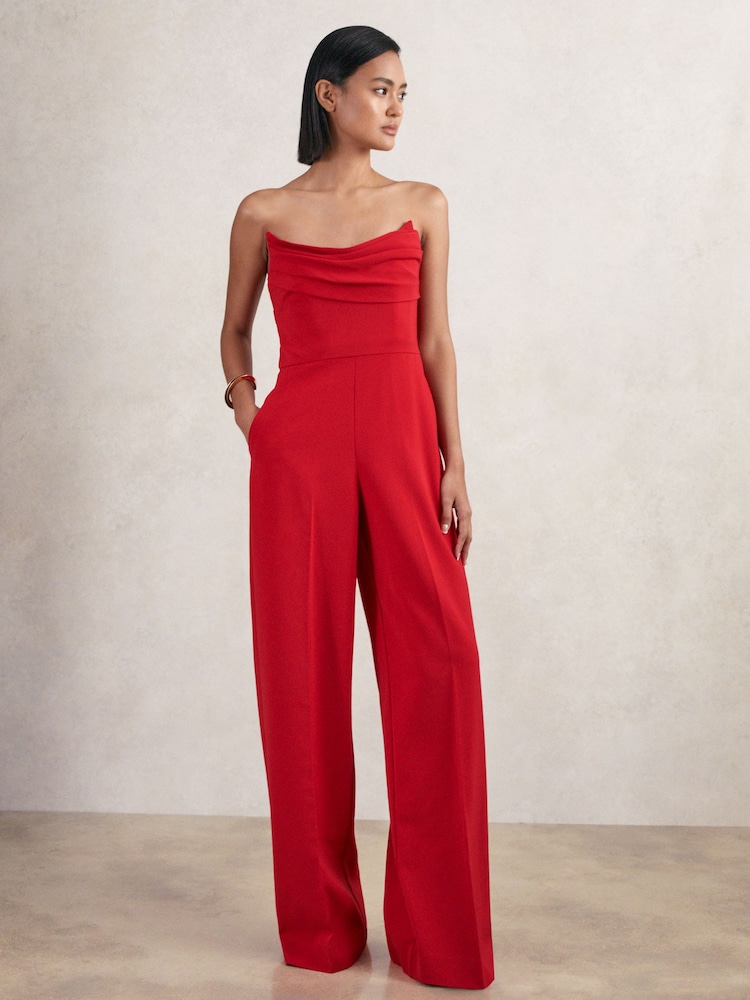 Reiss Red Ayla Structured Strapless Wide-Leg Jumpsuit - Image 1 of 6