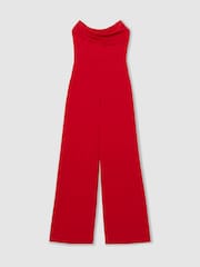 Reiss Red Ayla Structured Strapless Wide-Leg Jumpsuit - Image 2 of 6