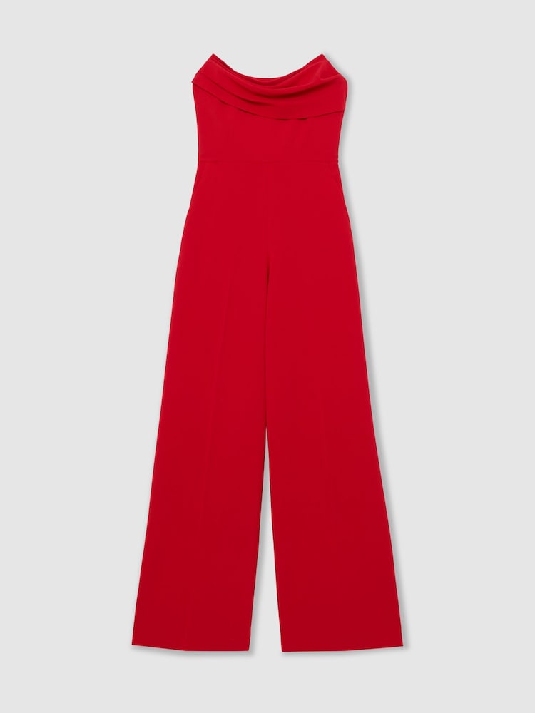 Reiss Red Ayla Structured Strapless Wide-Leg Jumpsuit - Image 2 of 6