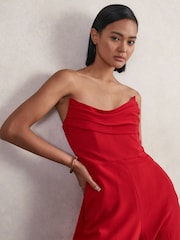 Reiss Red Ayla Structured Strapless Wide-Leg Jumpsuit - Image 3 of 6