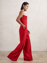 Reiss Red Ayla Structured Strapless Wide-Leg Jumpsuit - Image 4 of 6
