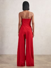 Reiss Red Ayla Structured Strapless Wide-Leg Jumpsuit - Image 5 of 6