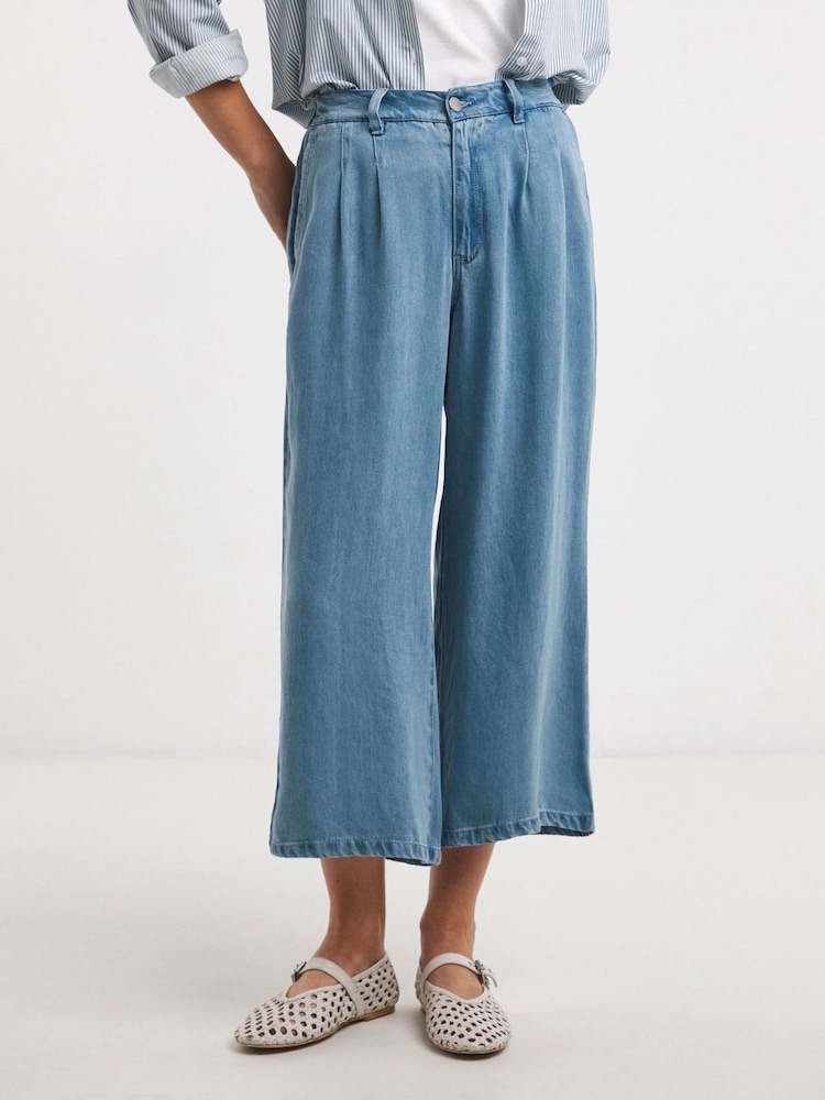 JD Williams Blue Wide Leg Cropped Jeans - Image 1 of 4