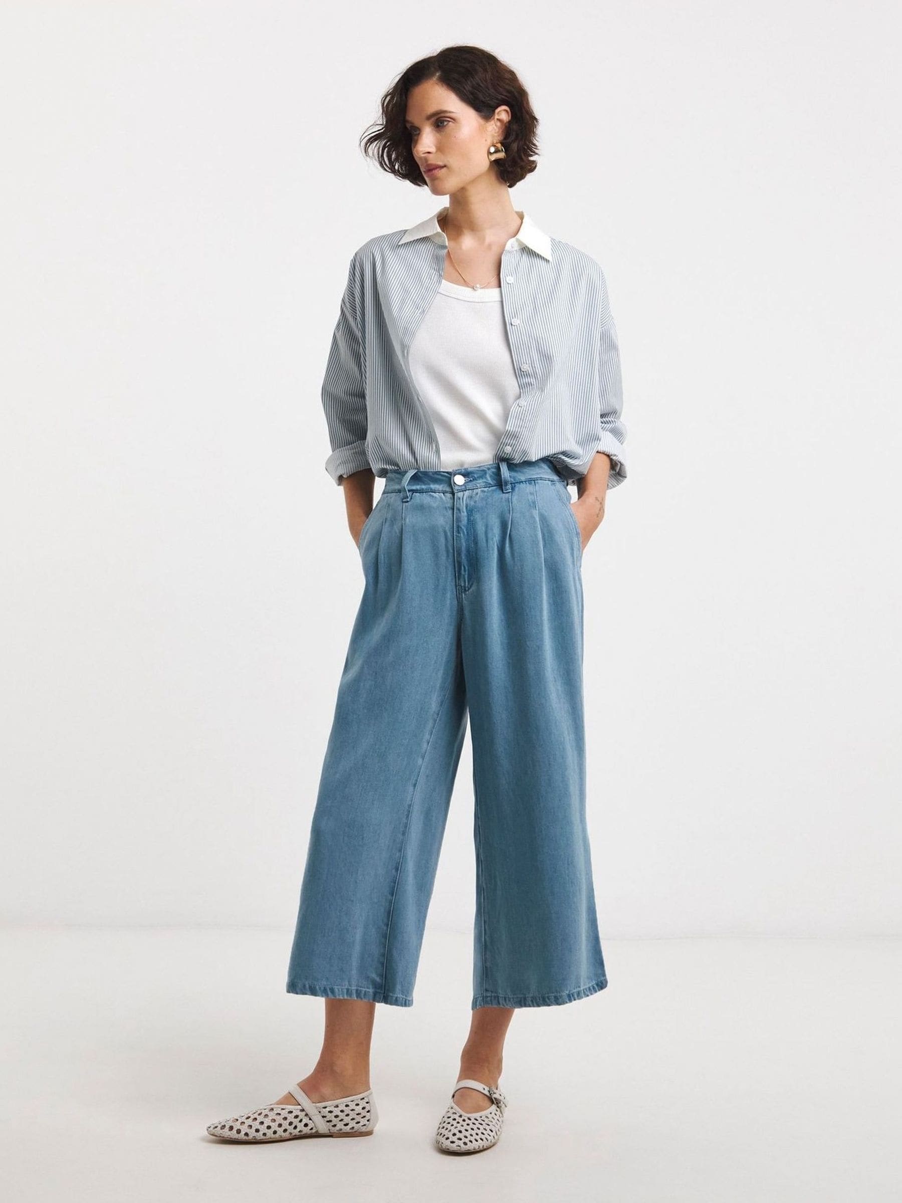 Buy JD Williams Blue Lightweight Denim Wide Leg Cropped Jeans from