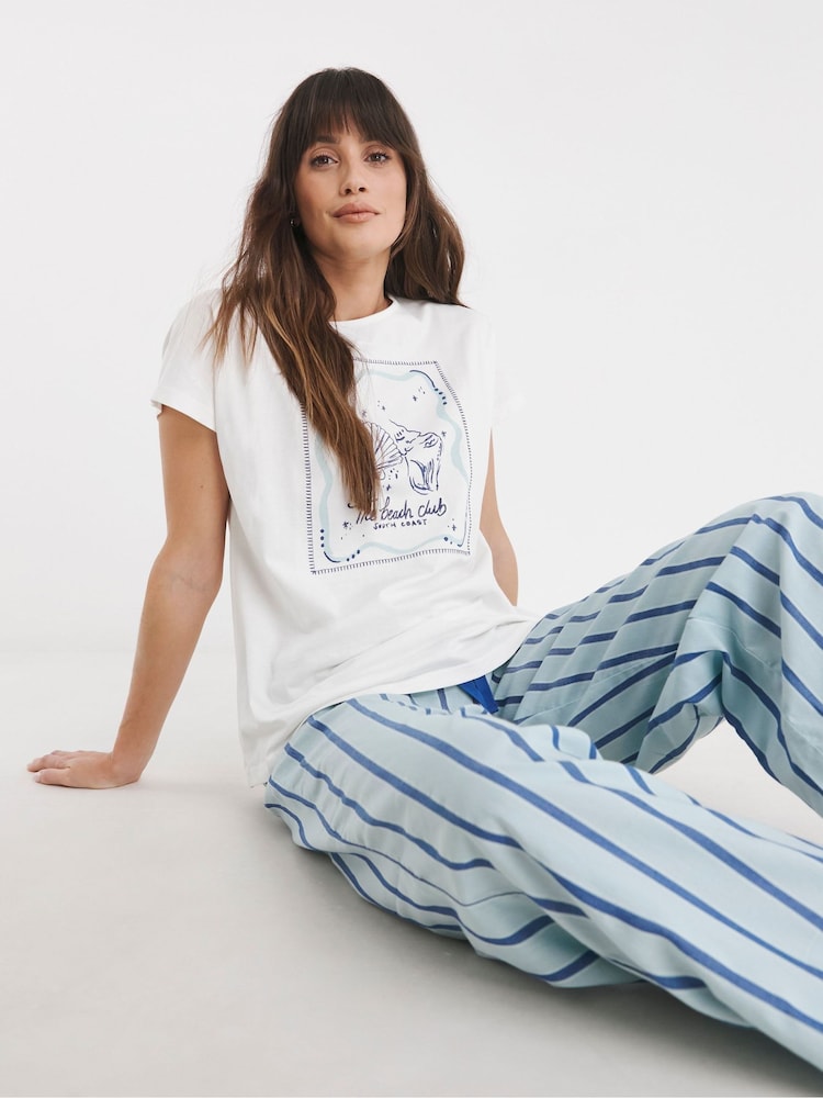 JD Williams Blue Stripe Print Pyjamas Set - Image 1 of 4