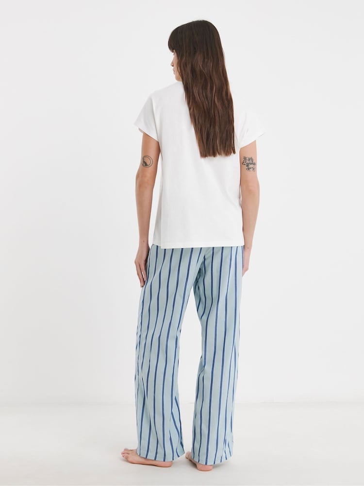 JD Williams Blue Stripe Print Pyjamas Set - Image 2 of 4