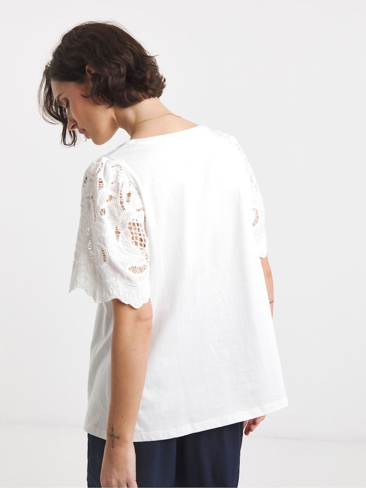 JD Williams White Square Neck Lace Sleeve 100% Cotton Top - Image 2 of 4 JD Williams White Square Neck Lace Sleeve 100% Cotton Top - Image 2 of 4