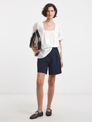 JD Williams White Square Neck Lace Sleeve 100% Cotton Top - Image 3 of 4