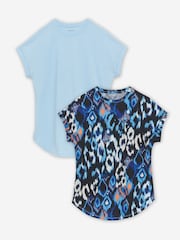 JD Williams Blue Short Sleeve Curved Hem Longline 100% Cotton Tops 2 Pack - Image 1 of 4