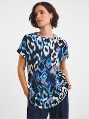 JD Williams Blue Short Sleeve Curved Hem Longline 100% Cotton Tops 2 Pack - Image 2 of 4