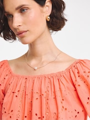 JD Williams Orange Broderie Elasticated Neckline 100% Cotton Top - Image 4 of 4