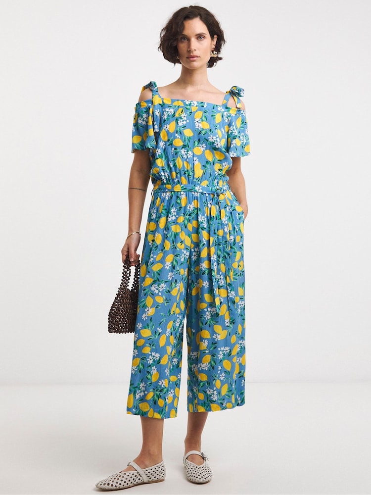 JD Williams Blue Crinkle Tie Strap Jumpsuit - Image 1 of 4