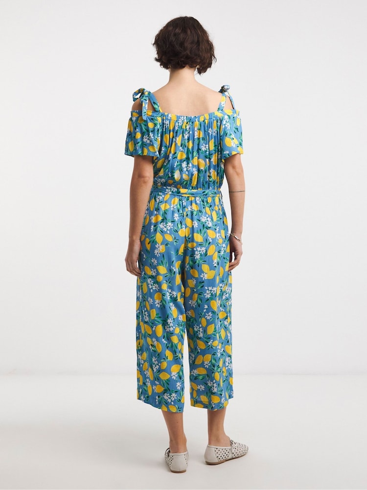 JD Williams Blue Crinkle Tie Strap Jumpsuit - Image 2 of 4 JD Williams Blue Crinkle Tie Strap Jumpsuit - Image 2 of 4