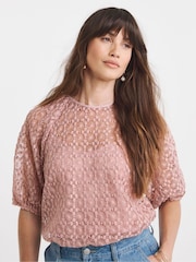 JD Williams Pink Bubble Sleeve Lace Top - Image 1 of 4