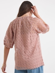 JD Williams Pink Bubble Sleeve Lace Top - Image 2 of 4