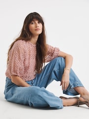 JD Williams Pink Bubble Sleeve Lace Top - Image 3 of 4