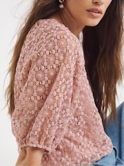 JD Williams Pink Bubble Sleeve Lace Top - Image 4 of 4