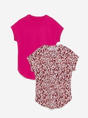 Rosa - JD Williams Short Sleeve Curved Hem Longline 100% Cotton Tops 2 Pack - Imagen 1 de 4