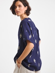 JD Williams Blue Linen Popover Top - Image 2 of 4