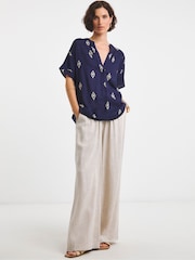 JD Williams Blue Linen Popover Top - Image 3 of 4