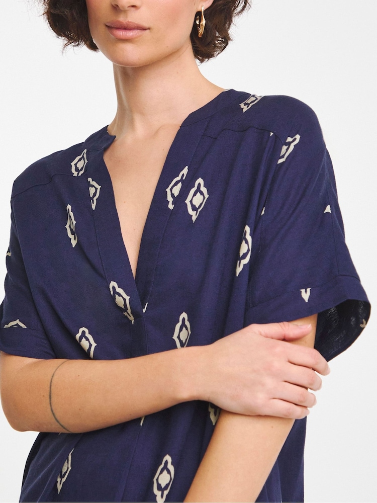 JD Williams Blue Linen Popover Top - Image 4 of 4