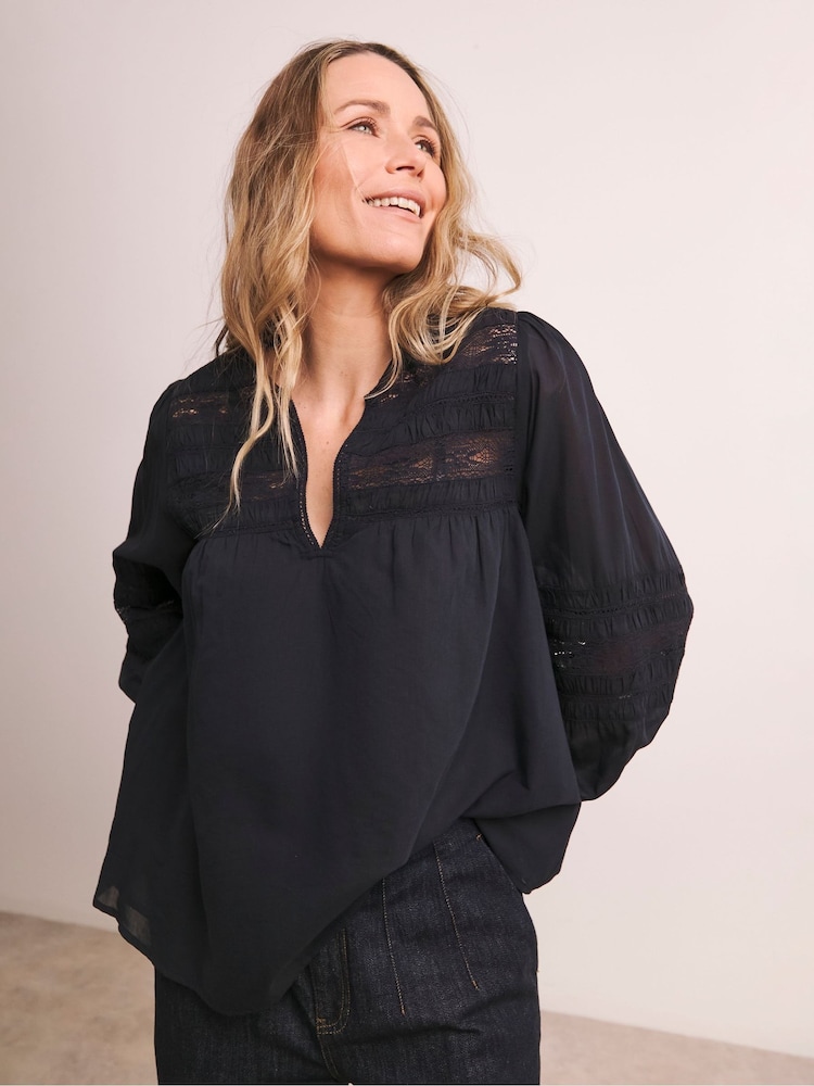 JD Williams Blue Lace Detail Blouse - Image 1 of 4