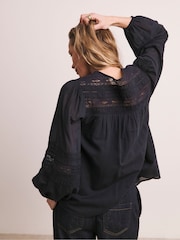 JD Williams Blue Lace Detail Blouse - Image 2 of 4