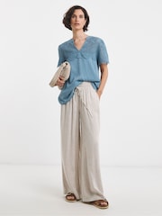 JD Williams Blue Crinkle Broderie Trim Top - Image 3 of 4