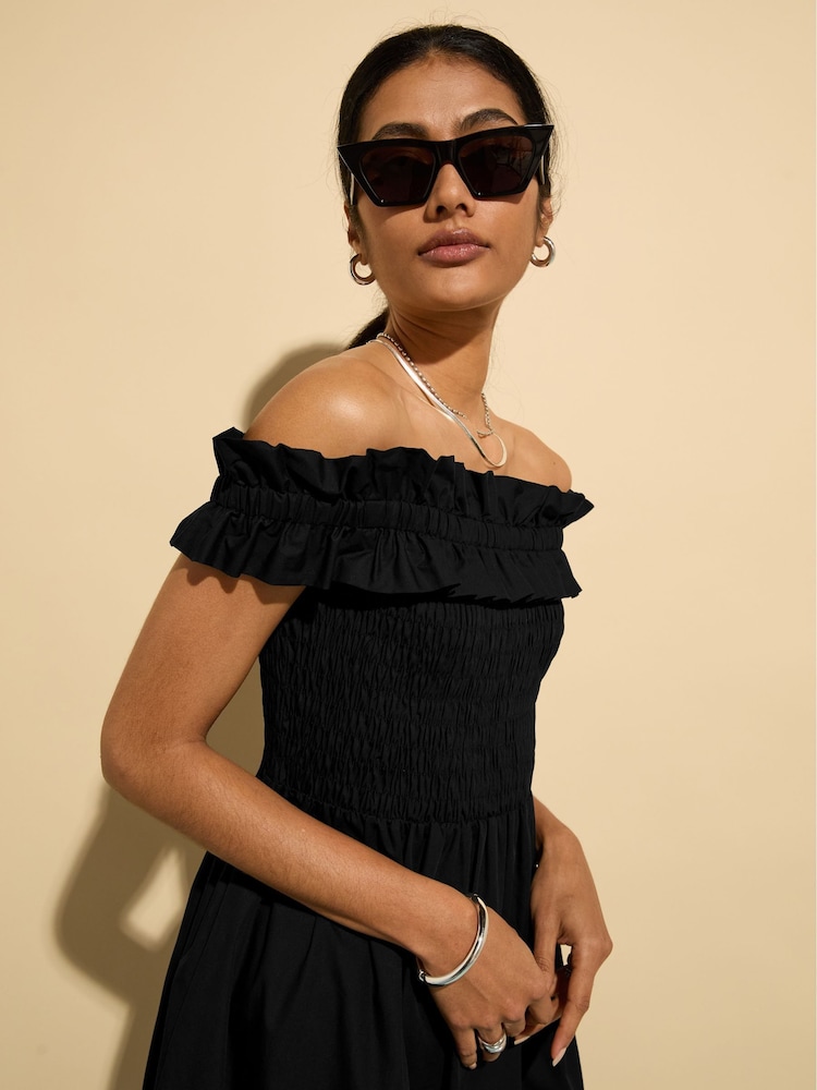 Baukjen Rafaella 100% Organic Cotton Off Shoulder Midi Black Dress - Bild 2 von 3 Baukjen Rafaella 100% Organic Cotton Off Shoulder Midi Black Dress - Bild 2 von 3
