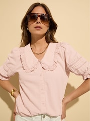 Baukjen Pink Marti 100% Cotton Broderie Detail Blouse - Imagen 2 de 4