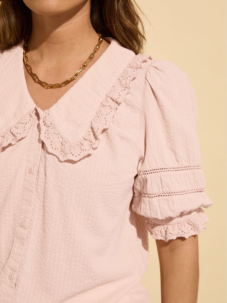 Baukjen Pink Marti 100% Cotton Broderie Detail Blouse - Imagen 4 de 4
