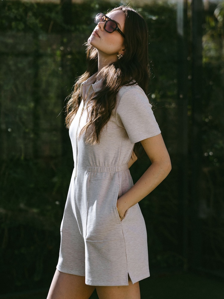 Chelsea Peers Beige Marl LuxeComfort Scuba Short Playsuit - Image 1 of 5