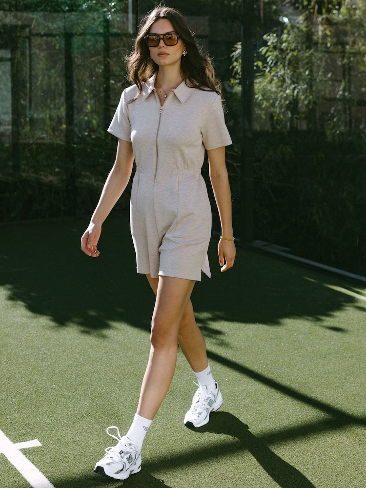 Chelsea Peers Beige Marl LuxeComfort Scuba Short Playsuit - Image 2 of 5