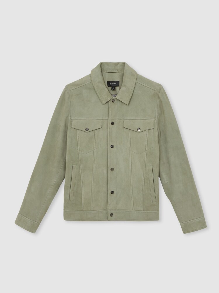 Verde pistacho - Reiss Edington Suede Press Stud Trucker Jacket - Imagen 2 de 7 Verde pistacho - Reiss Edington Suede Press Stud Trucker Jacket - Imagen 2 de 7