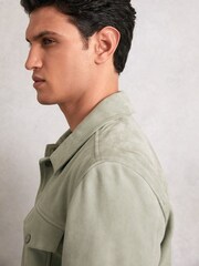 Reiss Pistachio Green Edington Suede Press Stud Trucker Jacket - Image 5 of 7
