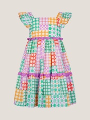 Monsoon Green Colourblock Star Print Dress - Image 1 of 5