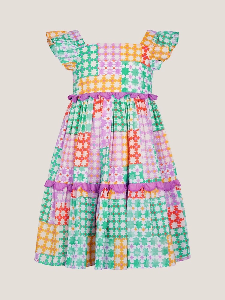 Monsoon Green Colourblock Star Print Dress - Image 1 of 5
