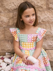 Monsoon Green Colourblock Star Print Dress - Image 2 of 5