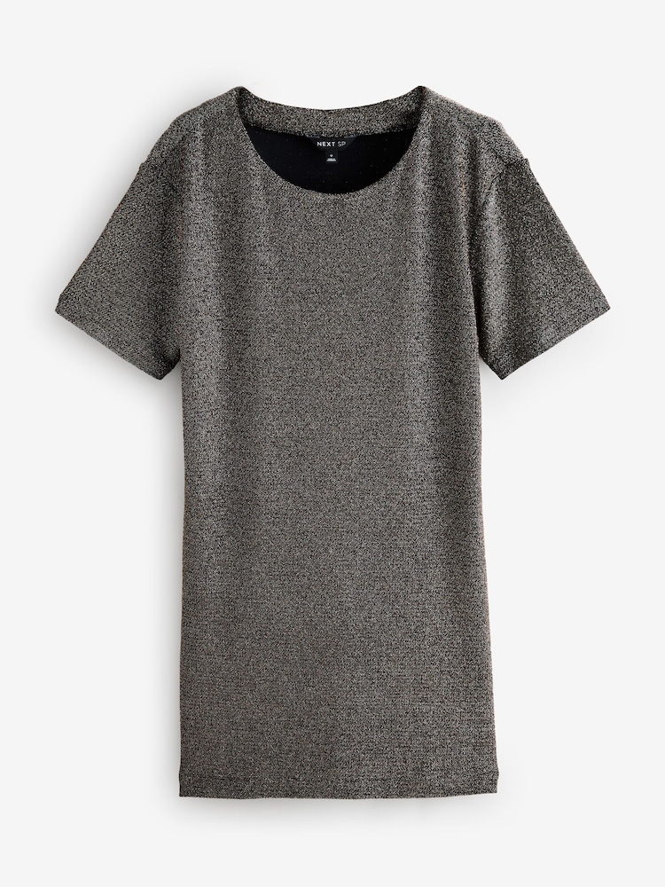 Черный - Платье миди с эффектом металлик и люрексом - Изображение 1 1