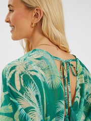 Accessorize Green Palm Print Chiffon Mini Kaftan - Image 3 of 4
