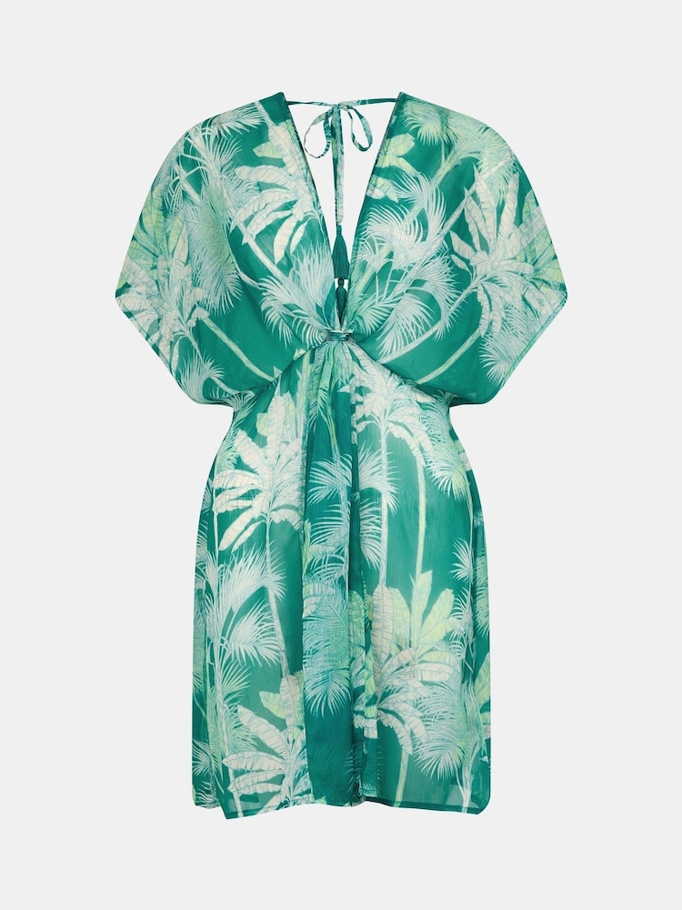 Accessorize Green Palm Print Chiffon Mini Kaftan - Image 4 of 4