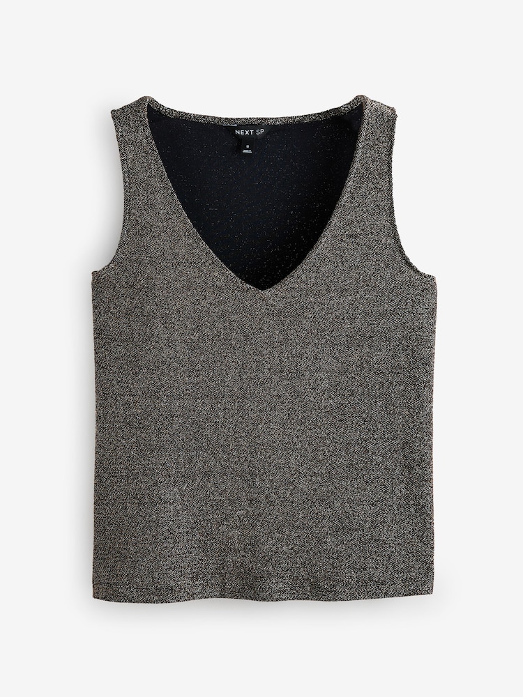 Gold Lurex Metalic V-Neck Vest - Image 1 of 1 Gold Lurex Metalic V-Neck Vest - Image 1 of 1