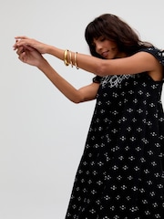 Raffya Black 100% Cotton Willow Embroidered Shirring Jacquard Maxi Dress - Image 4 of 5